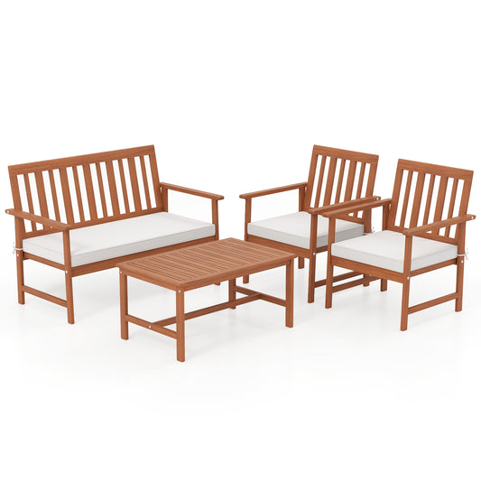 4 Piece Acacia Wood Furniture Set, White Patio Conversation Sets White at Gallery Canada