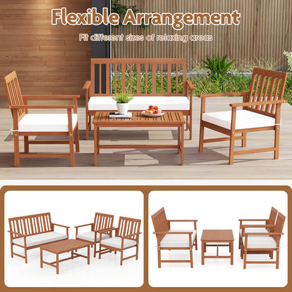 4 Pieces Acacia Wood Furniture Set with Seat Cushions and Robust Wood Frame, White Patio Conversation Sets at Gallery Canada