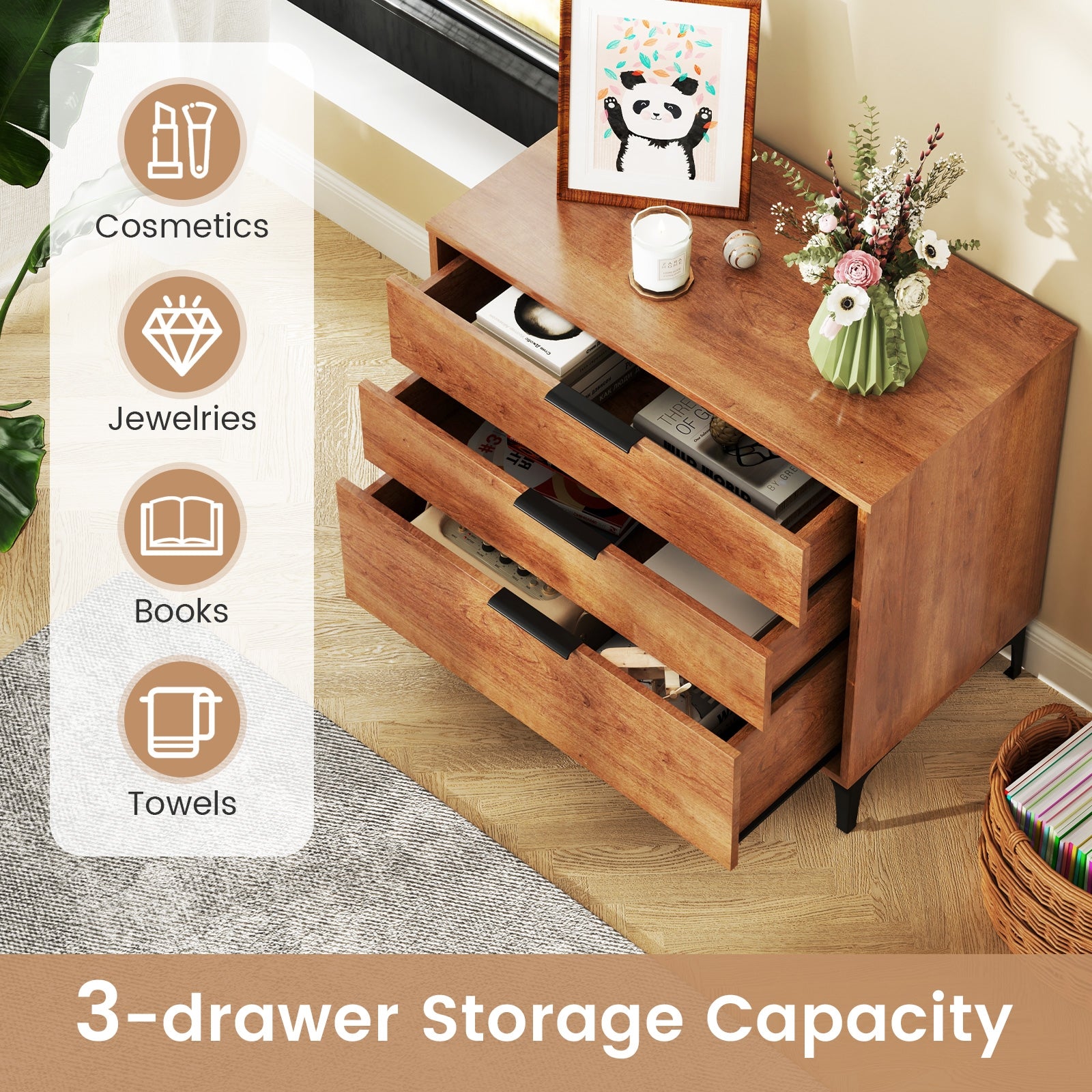 3 Drawer Dresser with Interlock System for Bedroom Living Room, Cherry Dressers & Chests at Gallery Canada