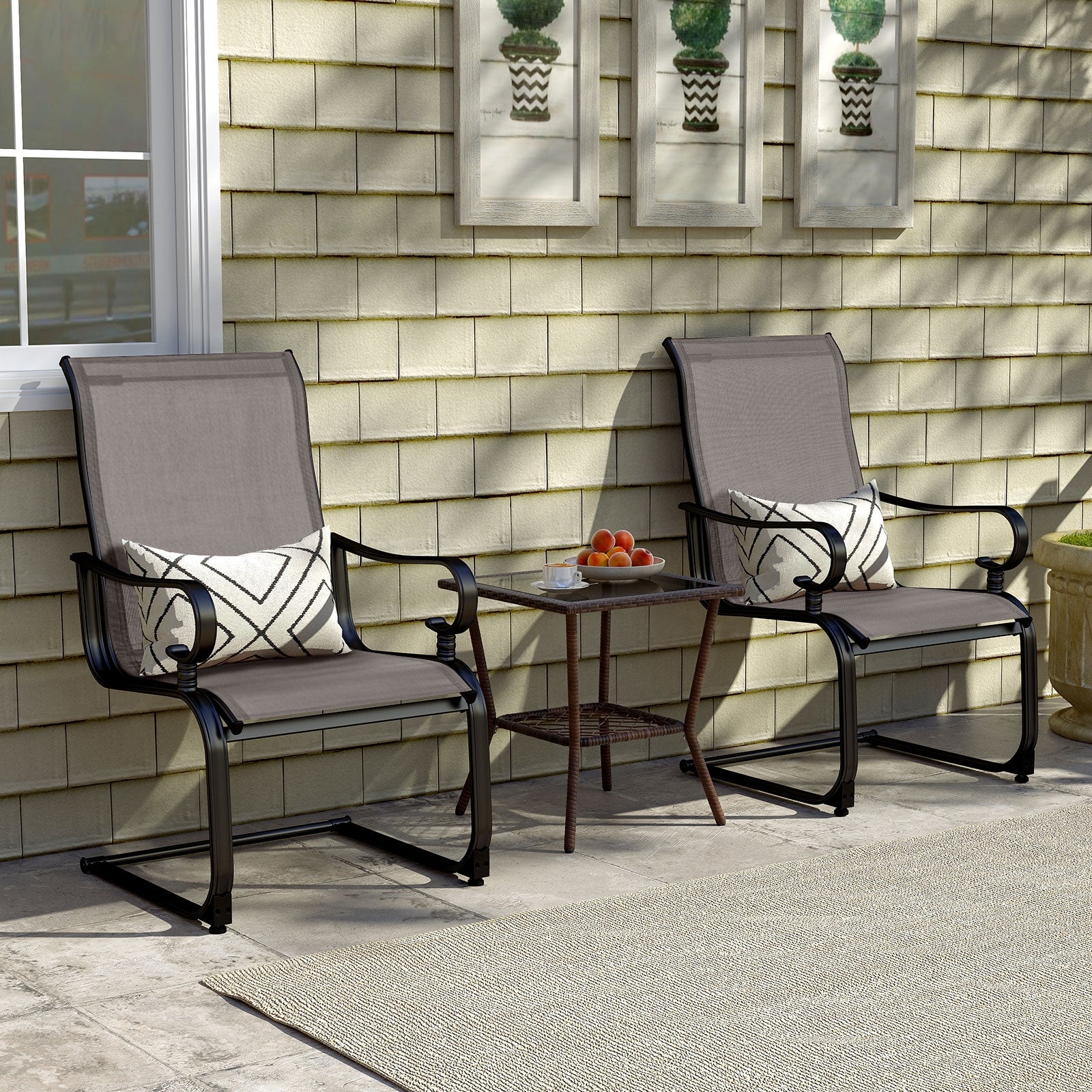 Set of 2 Patio Chairs with Quick-drying and Breathable Fabric for Backyard, Gray Patio Dining Chairs at Gallery Canada