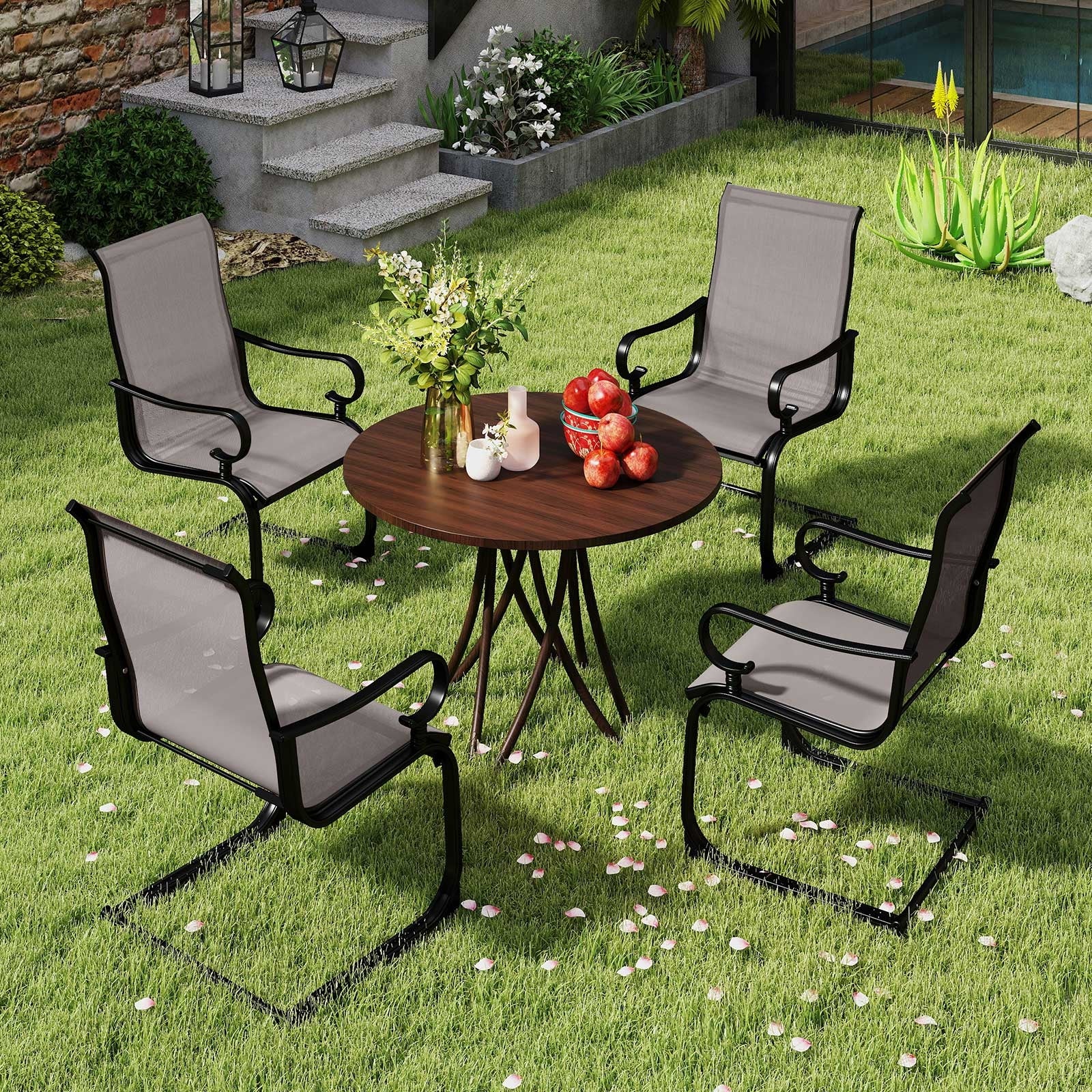 Set of 2 Patio Chairs with Quick-drying and Breathable Fabric for Backyard, Gray Patio Dining Chairs at Gallery Canada
