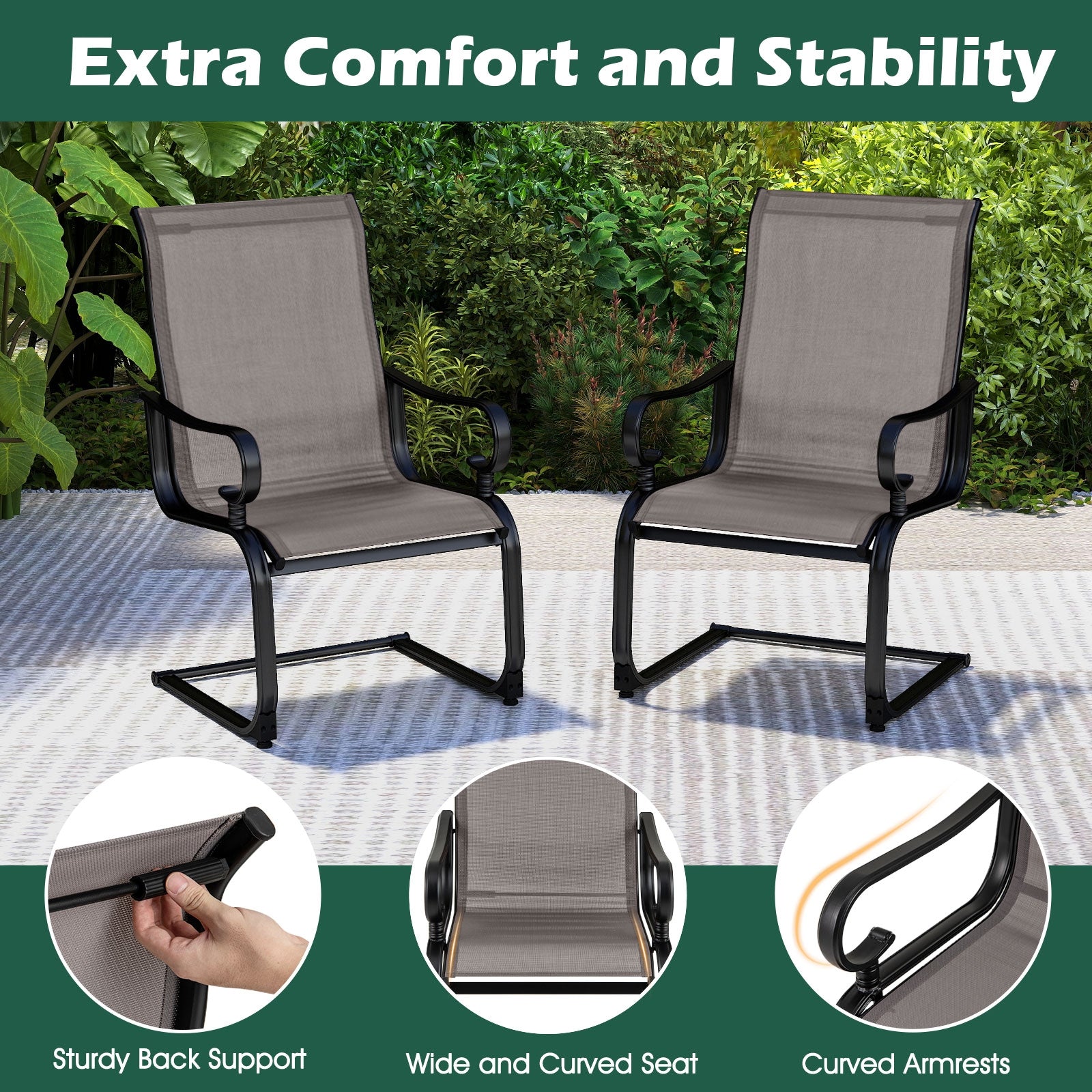 Set of 2 Patio Chairs with Quick-drying and Breathable Fabric for Backyard, Gray Patio Dining Chairs at Gallery Canada
