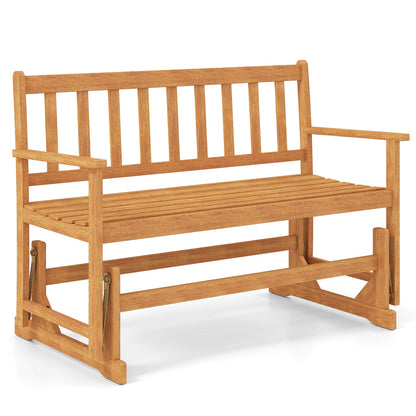 2-Person Outdoor Acacia Wood Glider Bench Patio Swing Rocking Loveseat, Natural Outdoor Benches Natural at Gallery Canada