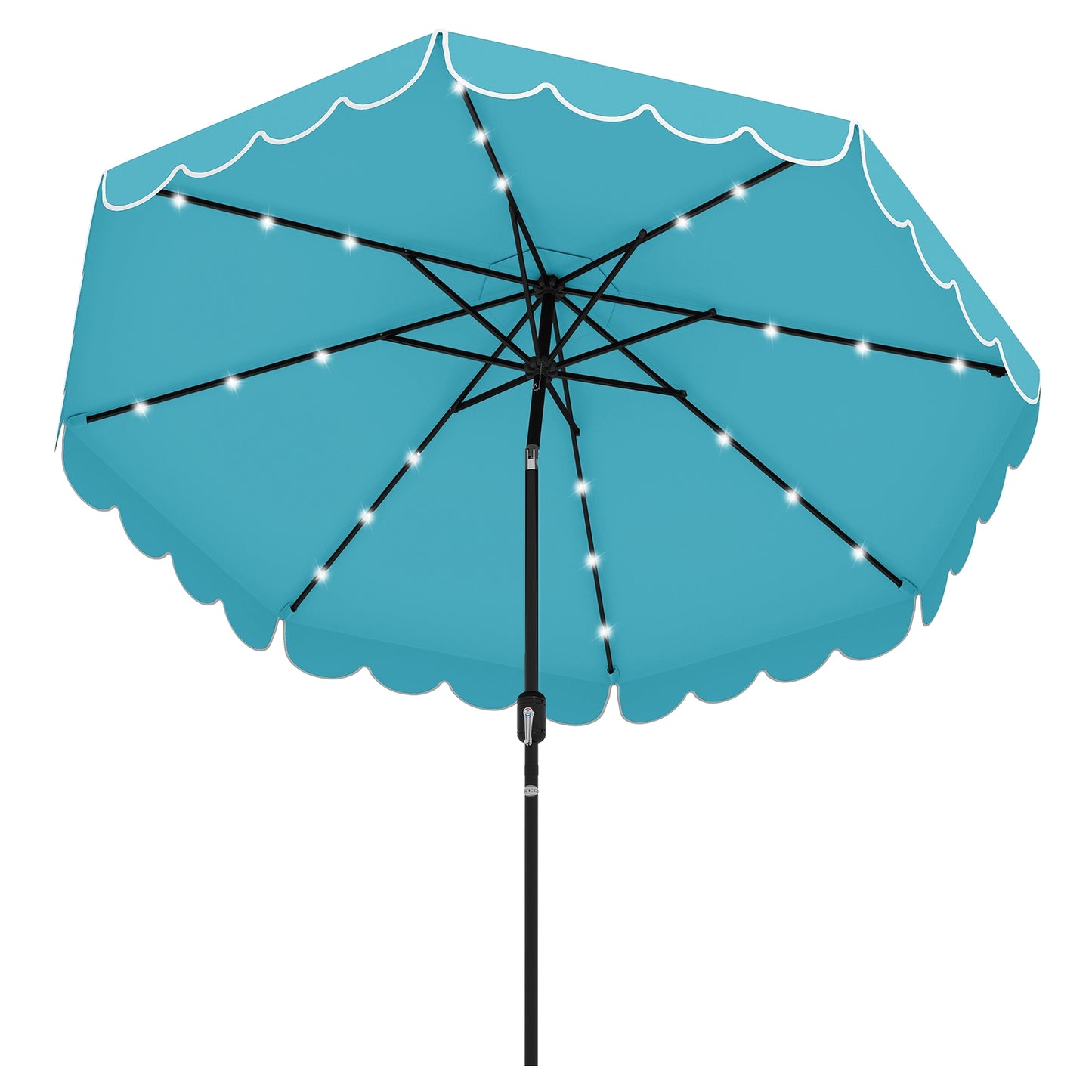 9.3 Feet Solar Patio Umbrella with 24 LED Lights Vented Top and Ruffles, Turquoise Outdoor Umbrellas Turquoise at Gallery Canada