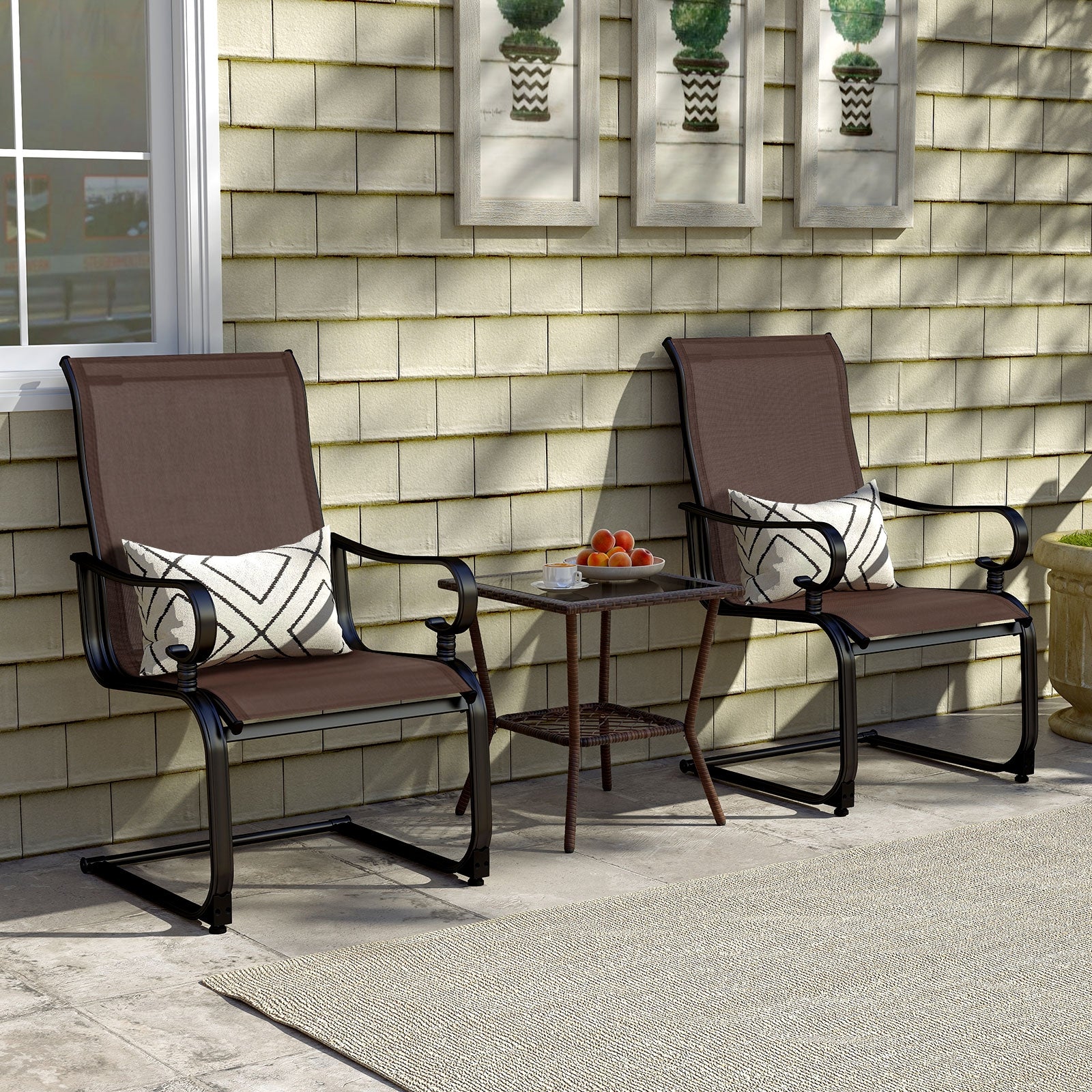 Set of 2 Patio Chairs with Quick-drying and Breathable Fabric for Backyard, Brown Patio Dining Chairs at Gallery Canada