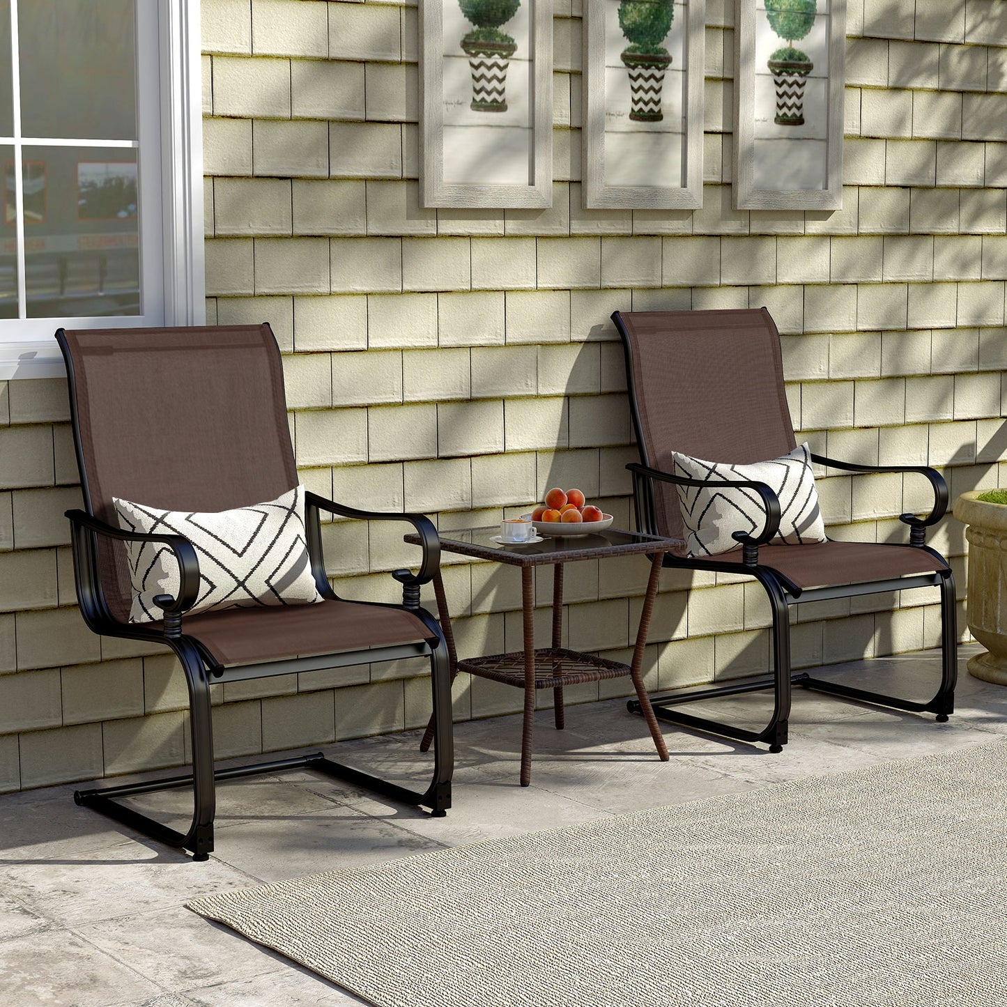 Set of 2 Patio Chairs with Quick-drying and Breathable Fabric for Backyard, Brown Patio Dining Chairs at Gallery Canada