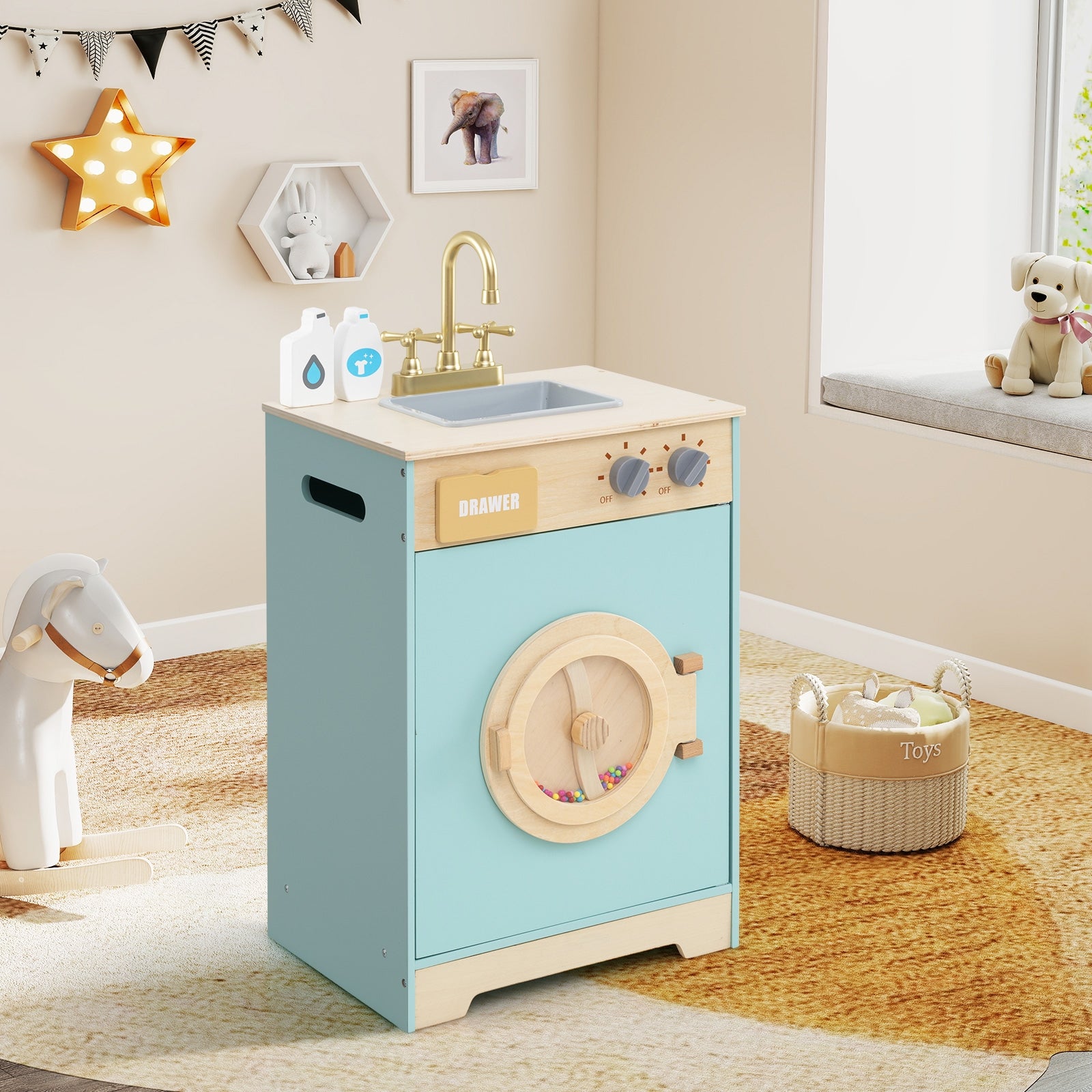 Kids Washer Playset Toy Washing Machine with Laundry Detergent, Blue Pretend Toys at Gallery Canada