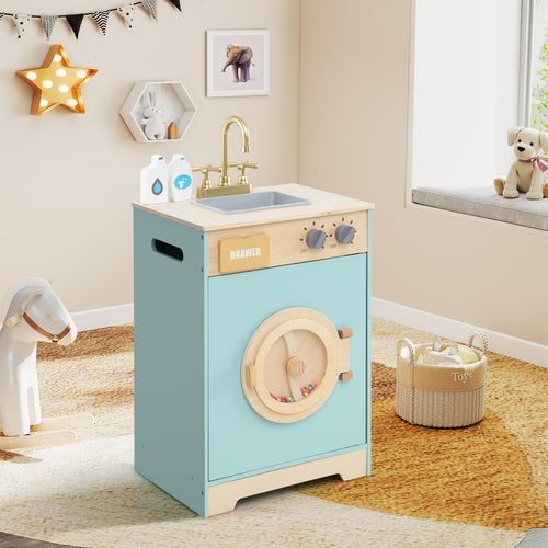 Kids Washer Playset Toy Washing Machine with Laundry Detergent, Blue