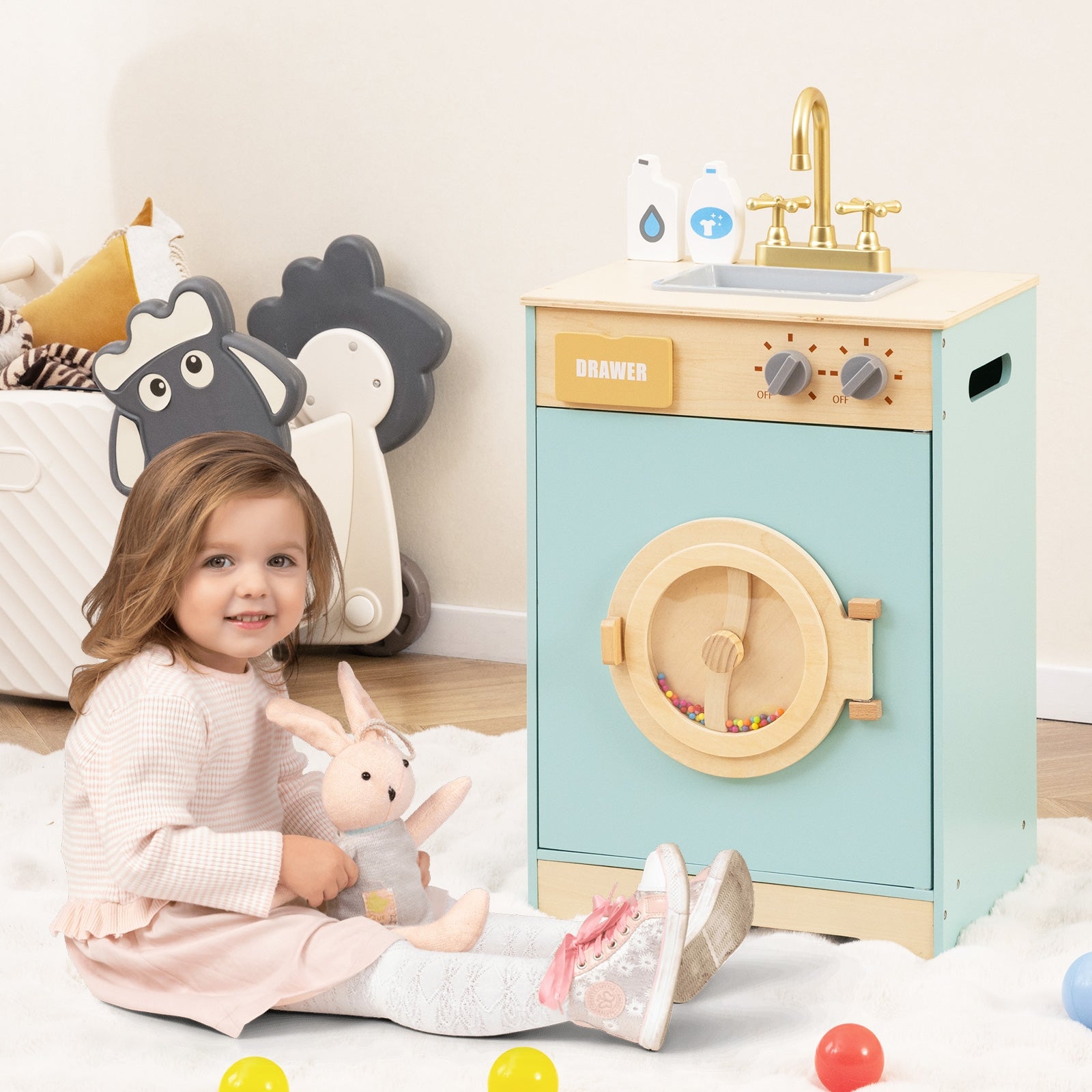 Kids Washer Playset Toy Washing Machine with Laundry Detergent, Blue Pretend Toys at Gallery Canada