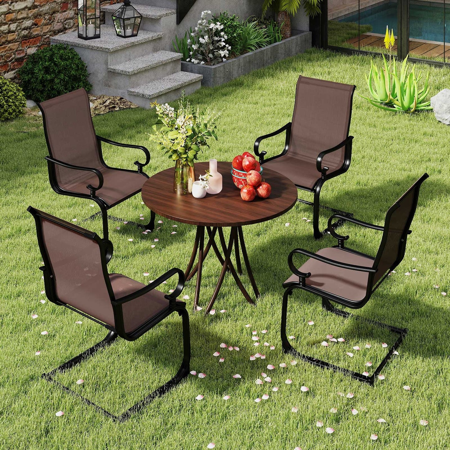 Set of 2 Patio Chairs with Quick-drying and Breathable Fabric for Backyard, Brown Patio Dining Chairs at Gallery Canada