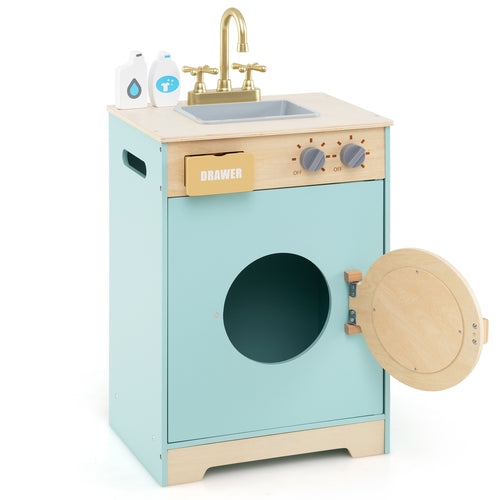 Kids Washer Playset Toy Washing Machine with Laundry Detergent, Blue