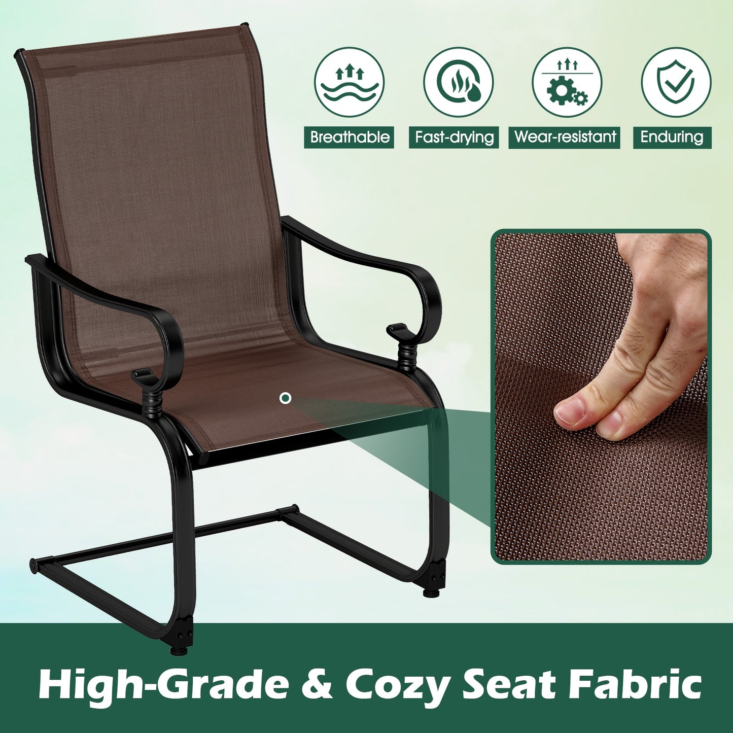Set of 2 Patio Chairs with Quick-drying and Breathable Fabric for Backyard, Brown Patio Dining Chairs at Gallery Canada
