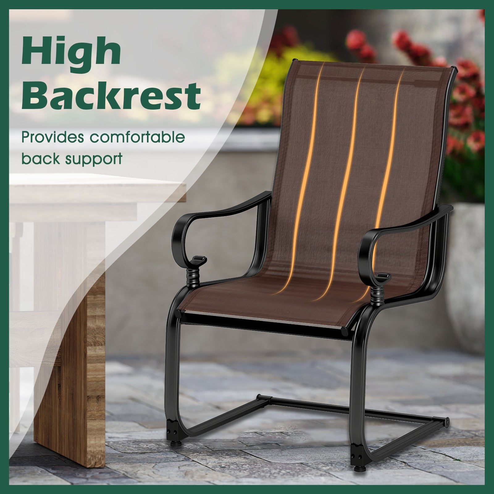 Set of 2 Patio Chairs with Quick-drying and Breathable Fabric for Backyard, Brown Patio Dining Chairs at Gallery Canada