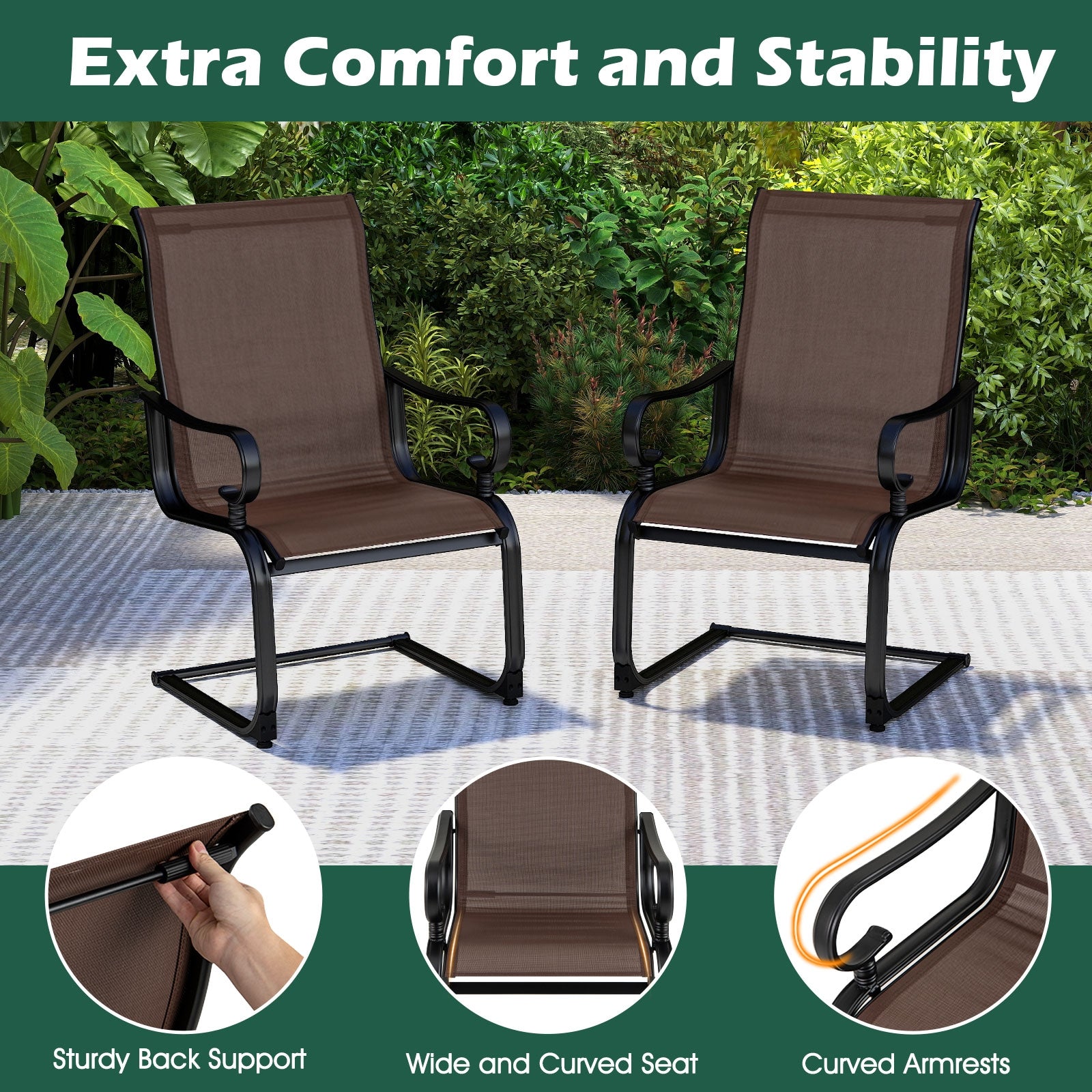 Set of 2 Patio Chairs with Quick-drying and Breathable Fabric for Backyard, Brown Patio Dining Chairs at Gallery Canada