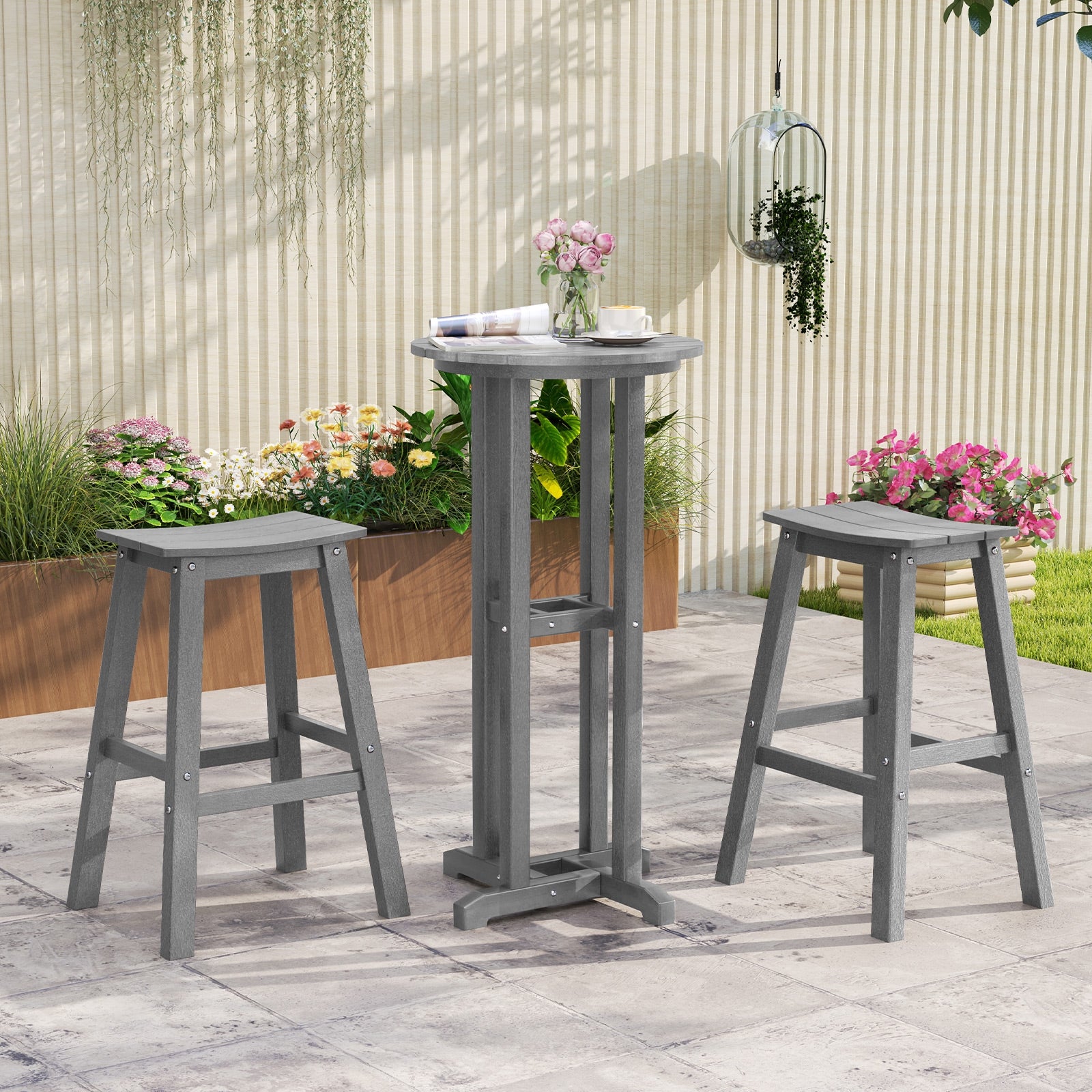 29 Inch HDPE Patio Bar Stool Set of 2 Armless Saddle Stools, Gray Bar Stools at Gallery Canada