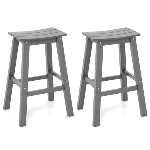 29 Inch HDPE Patio Bar Stool Set of 2 Armless Saddle Stools, Gray