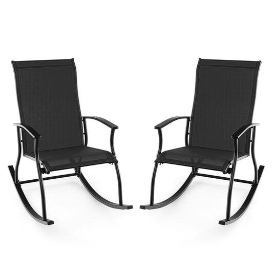 2 Outdoor Rocking Chairs, Breathable Backrest, Black Patio Rocking Chairs & Gliders Black at Gallery Canada
