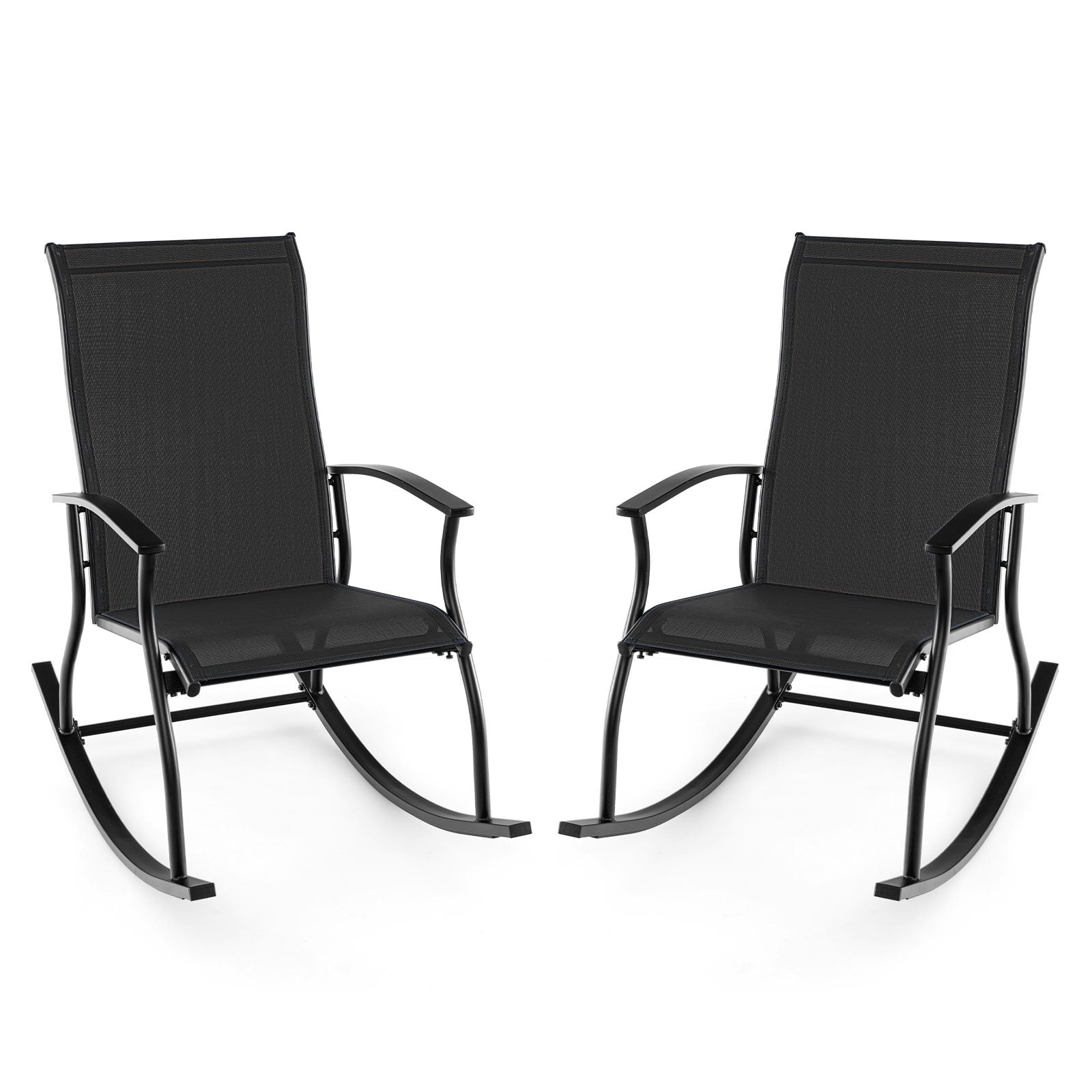 2 Outdoor Rocking Chairs, Breathable Backrest, Black Patio Rocking Chairs & Gliders Black at Gallery Canada