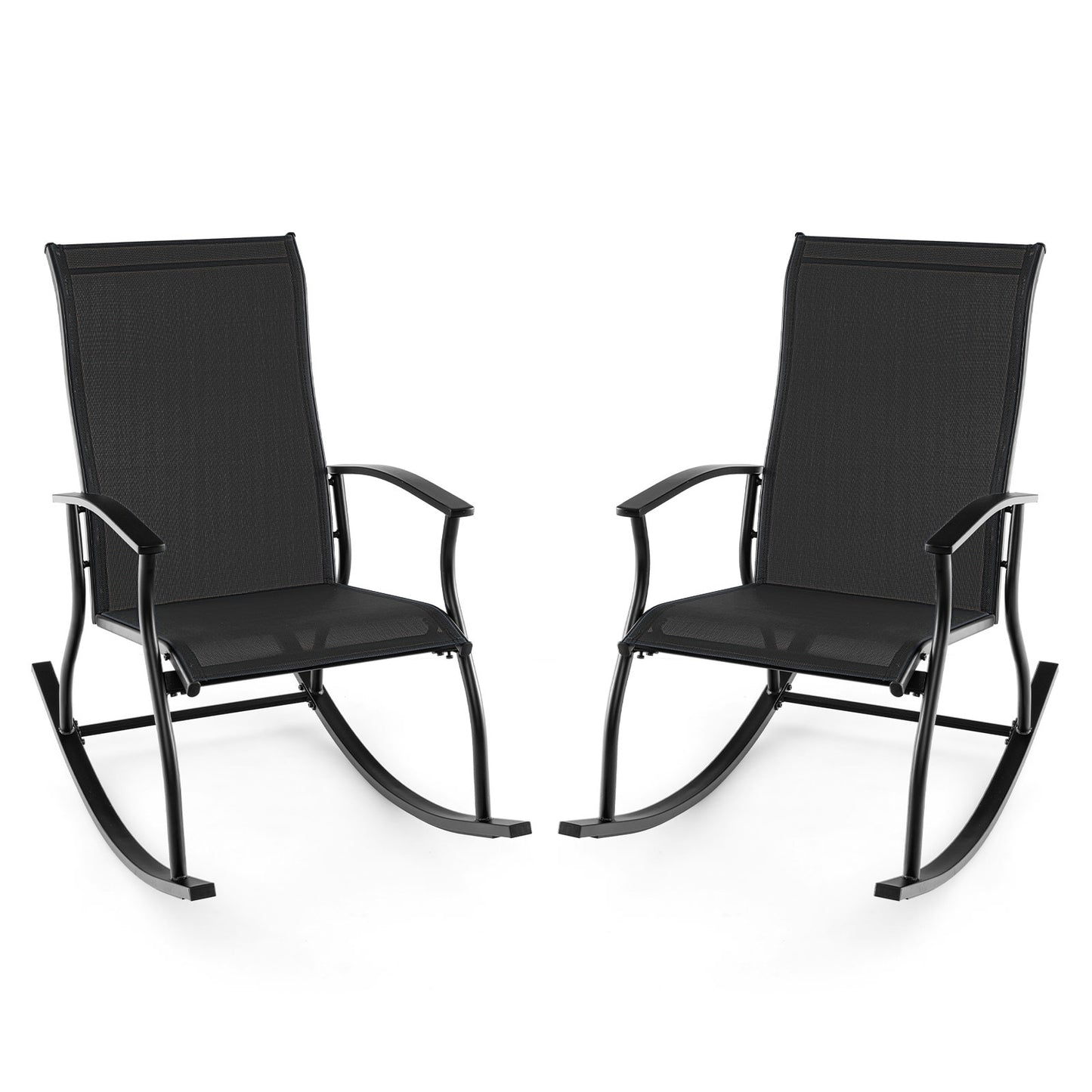 2 Outdoor Rocking Chairs, Breathable Backrest, Black Patio Rocking Chairs & Gliders Black at Gallery Canada