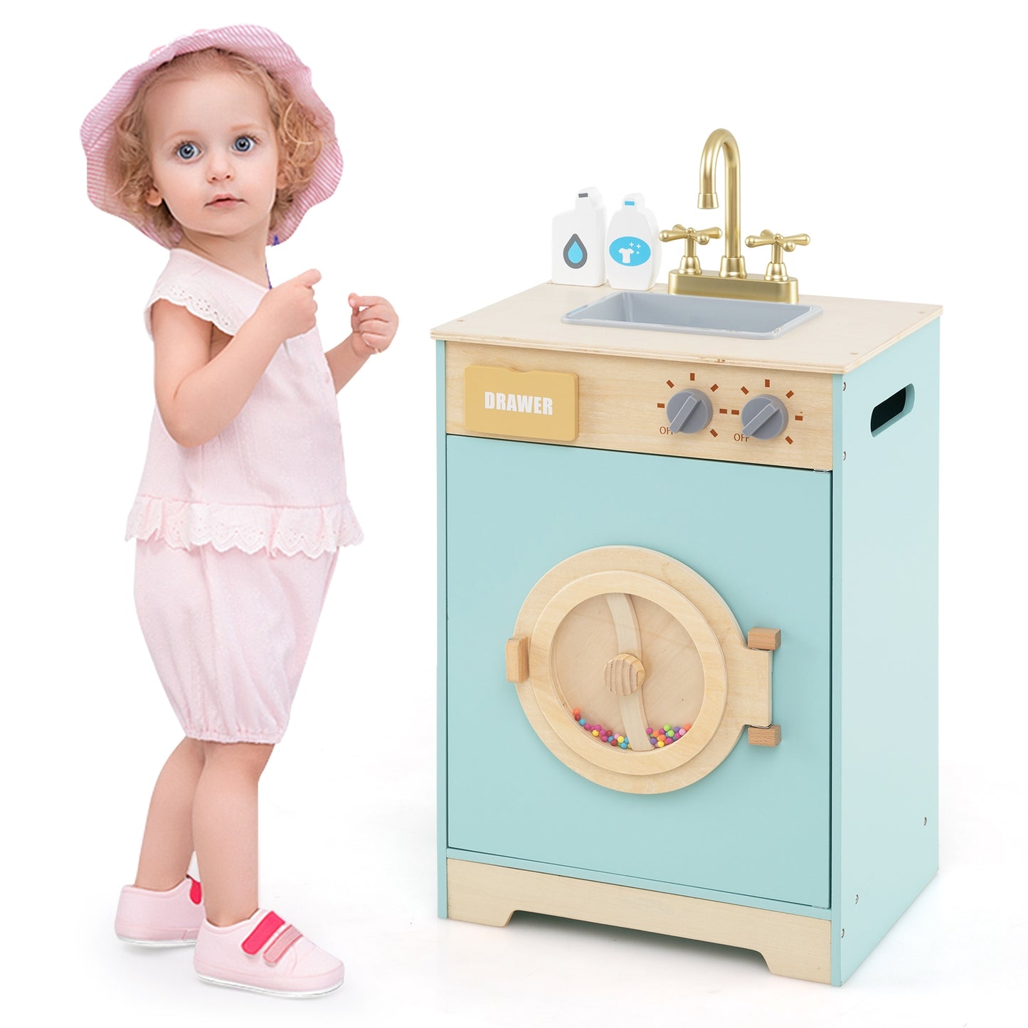 Kids Washer Playset Toy Washing Machine with Laundry Detergent, Blue Pretend Toys at Gallery Canada