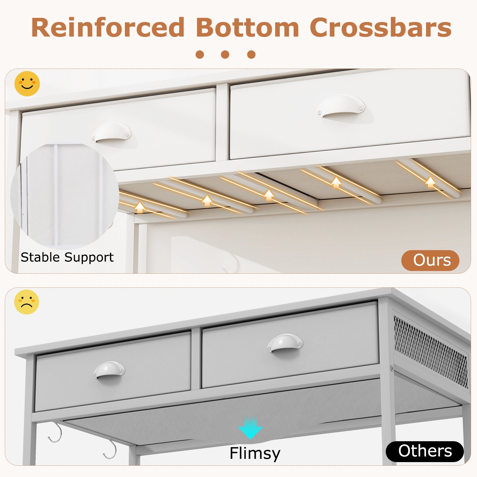 Space Saving Home Office Desk with 2 Fabric Drawers and 4 Hanging Hooks, White Computer Desks at Gallery Canada