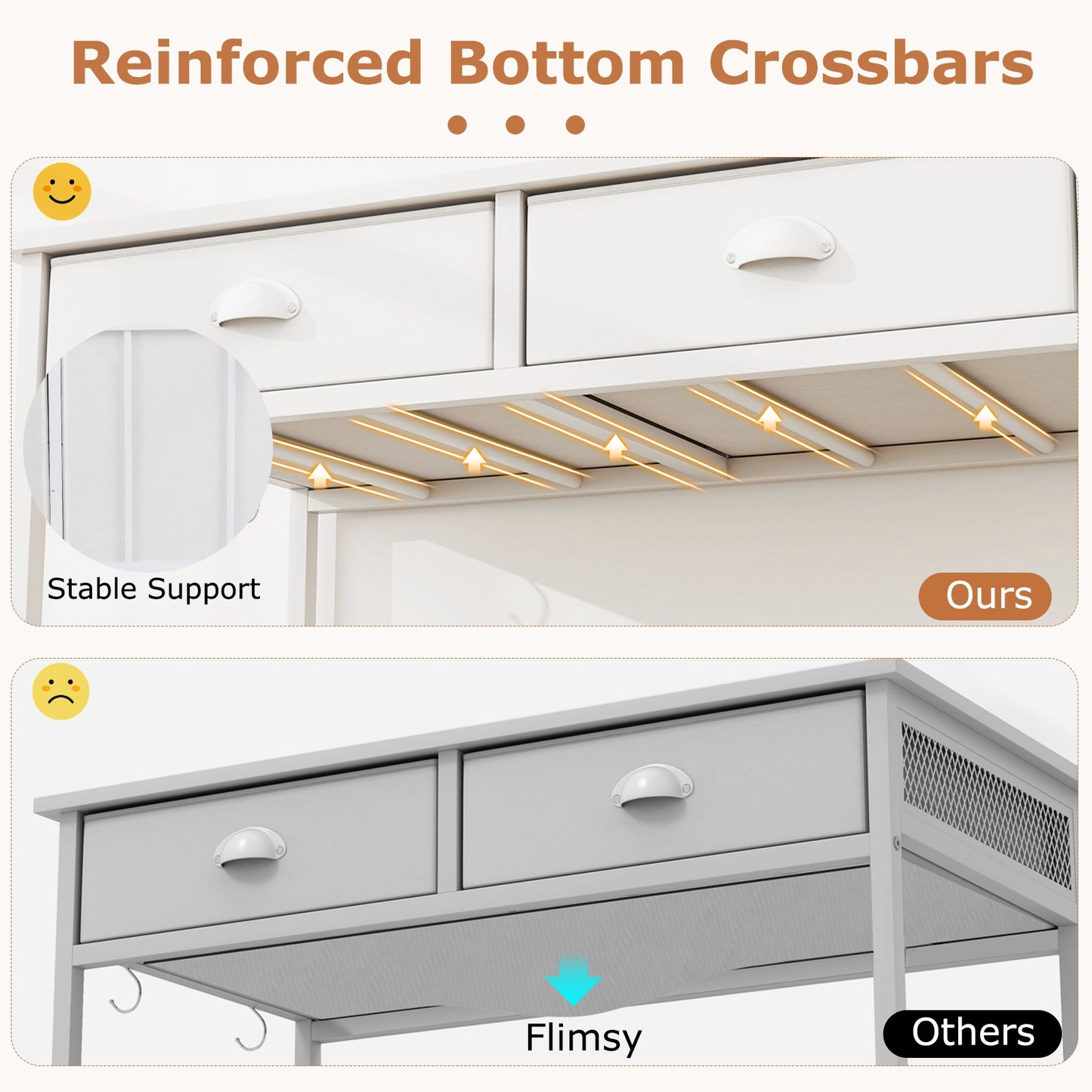 Space Saving Home Office Desk with 2 Fabric Drawers and 4 Hanging Hooks, White Computer Desks at Gallery Canada