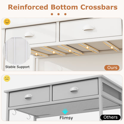 Space Saving Home Office Desk with 2 Fabric Drawers and 4 Hanging Hooks, White Computer Desks at Gallery Canada