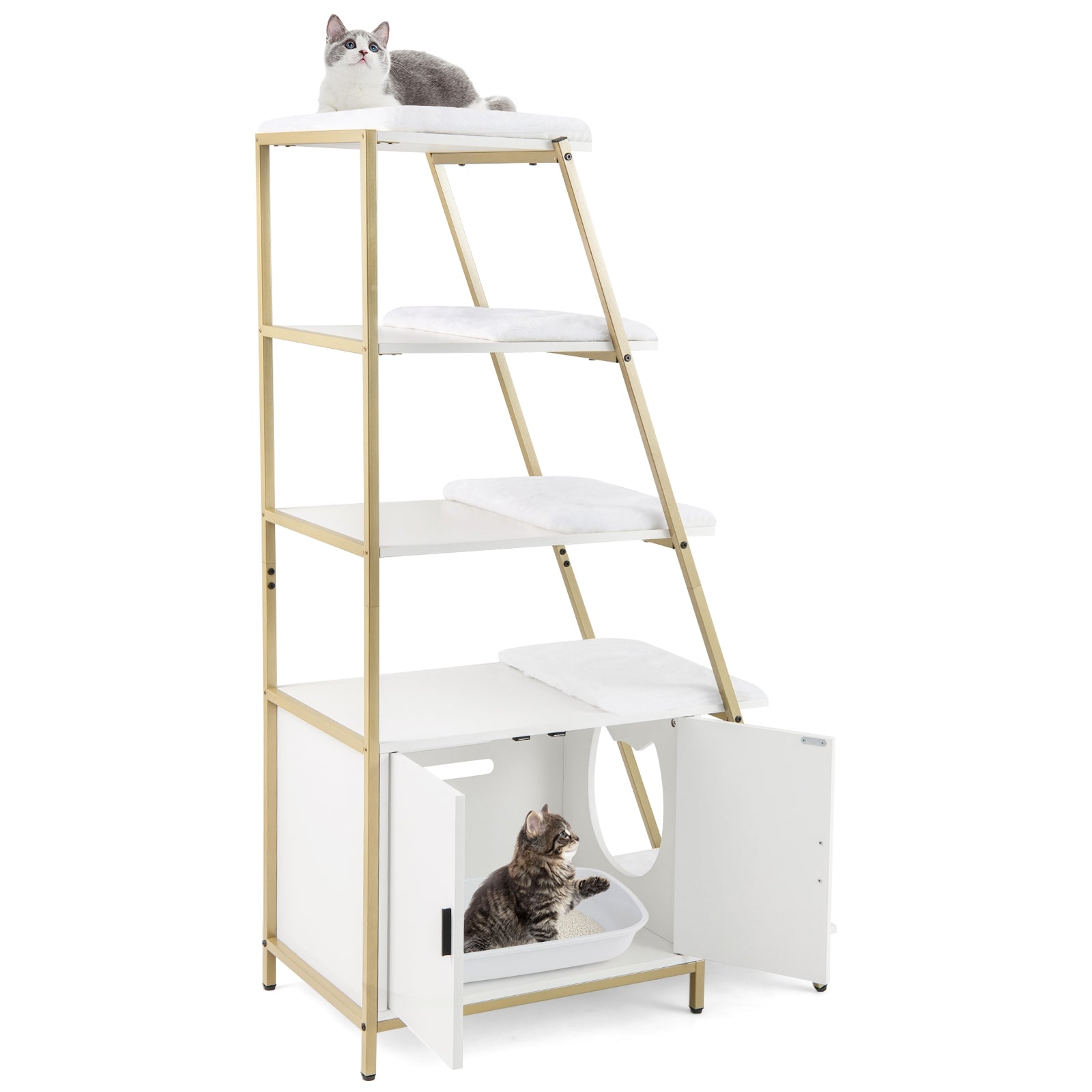 Large Cat Litter Box Enclosure with Storage and Ladder Shelf, White Cat Houses at Gallery Canada