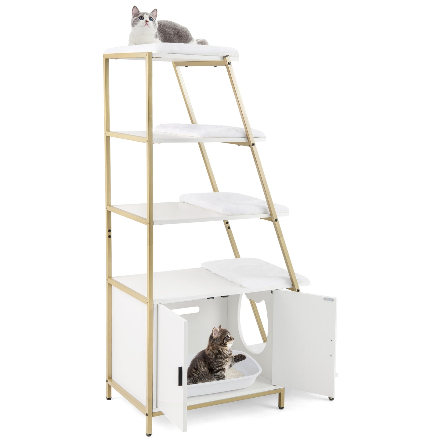 Large Cat Litter Box Enclosure with Storage and Ladder Shelf, White Cat Houses at Gallery Canada