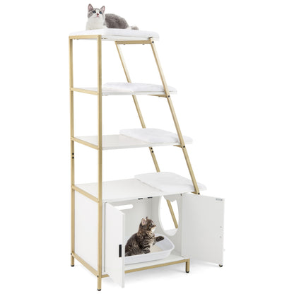 Large Cat Litter Box Enclosure with Storage and Ladder Shelf, White Cat Houses at Gallery Canada