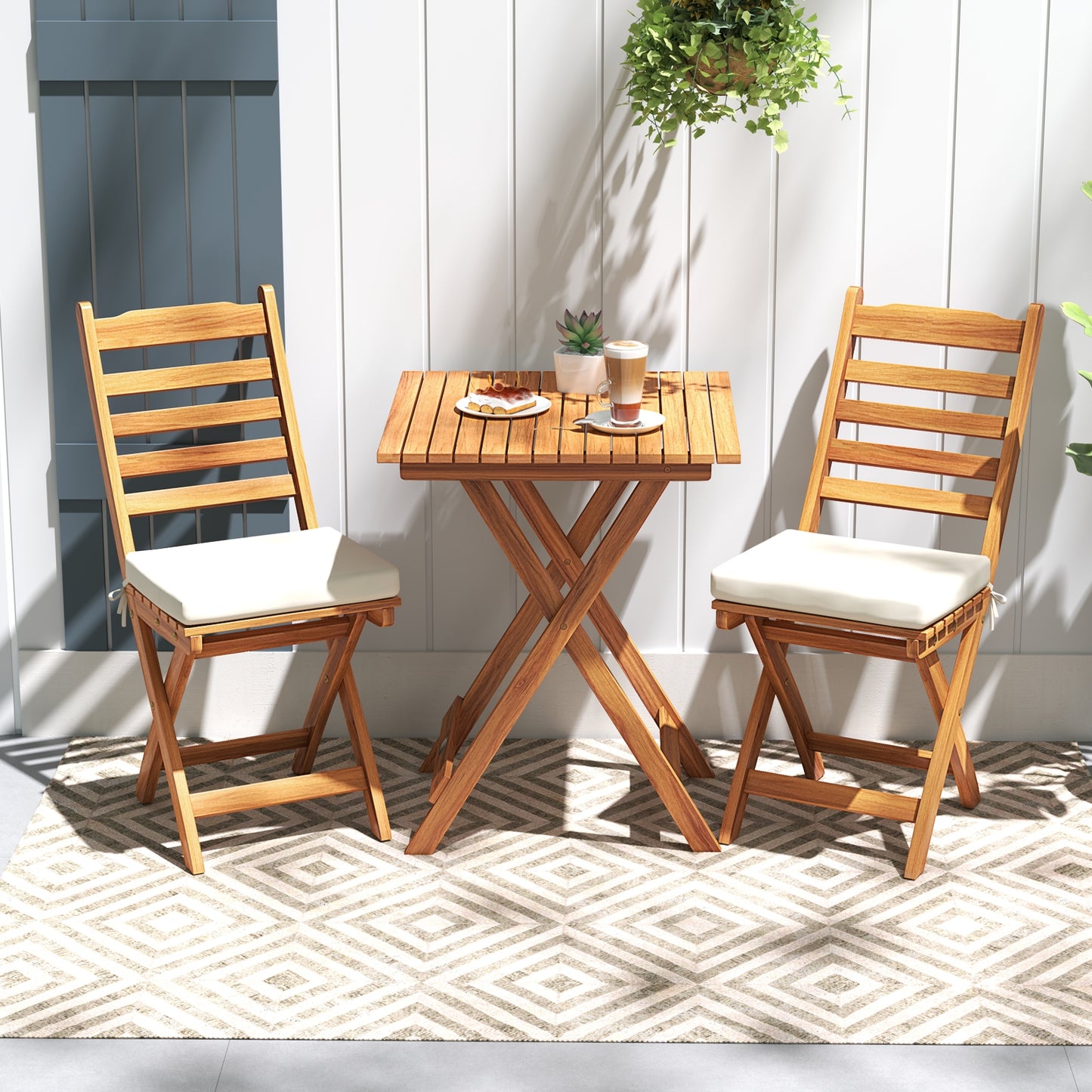 Folding Chair Table Set, Soft Seat Cushions, White Patio Conversation Sets at Gallery Canada