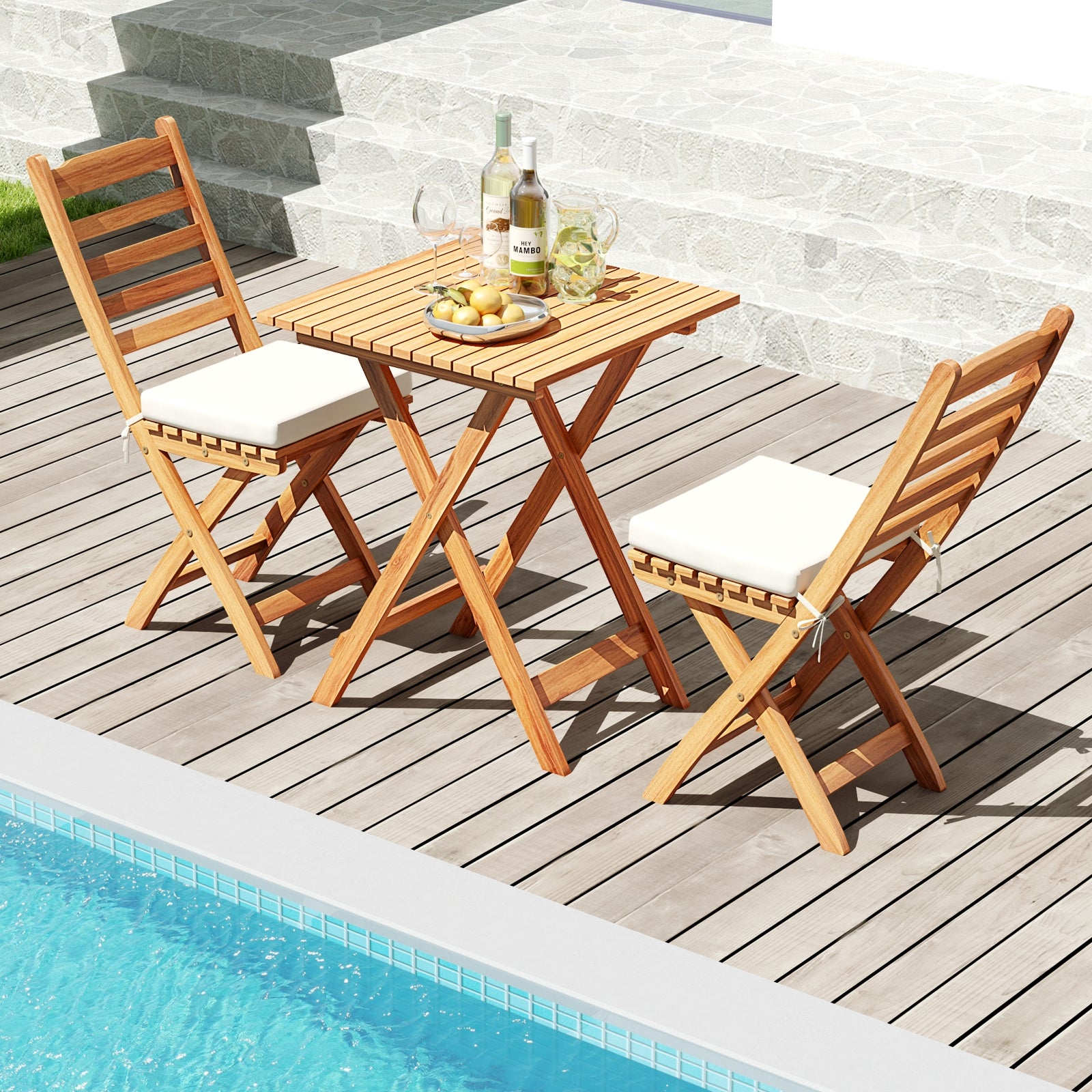 Folding Chair Table Set, Soft Seat Cushions, White Patio Conversation Sets at Gallery Canada