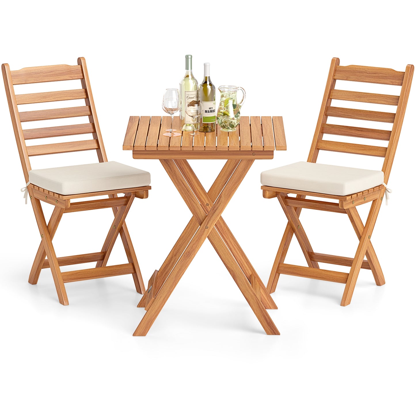 Folding Chair Table Set, Soft Seat Cushions, White Patio Conversation Sets at Gallery Canada