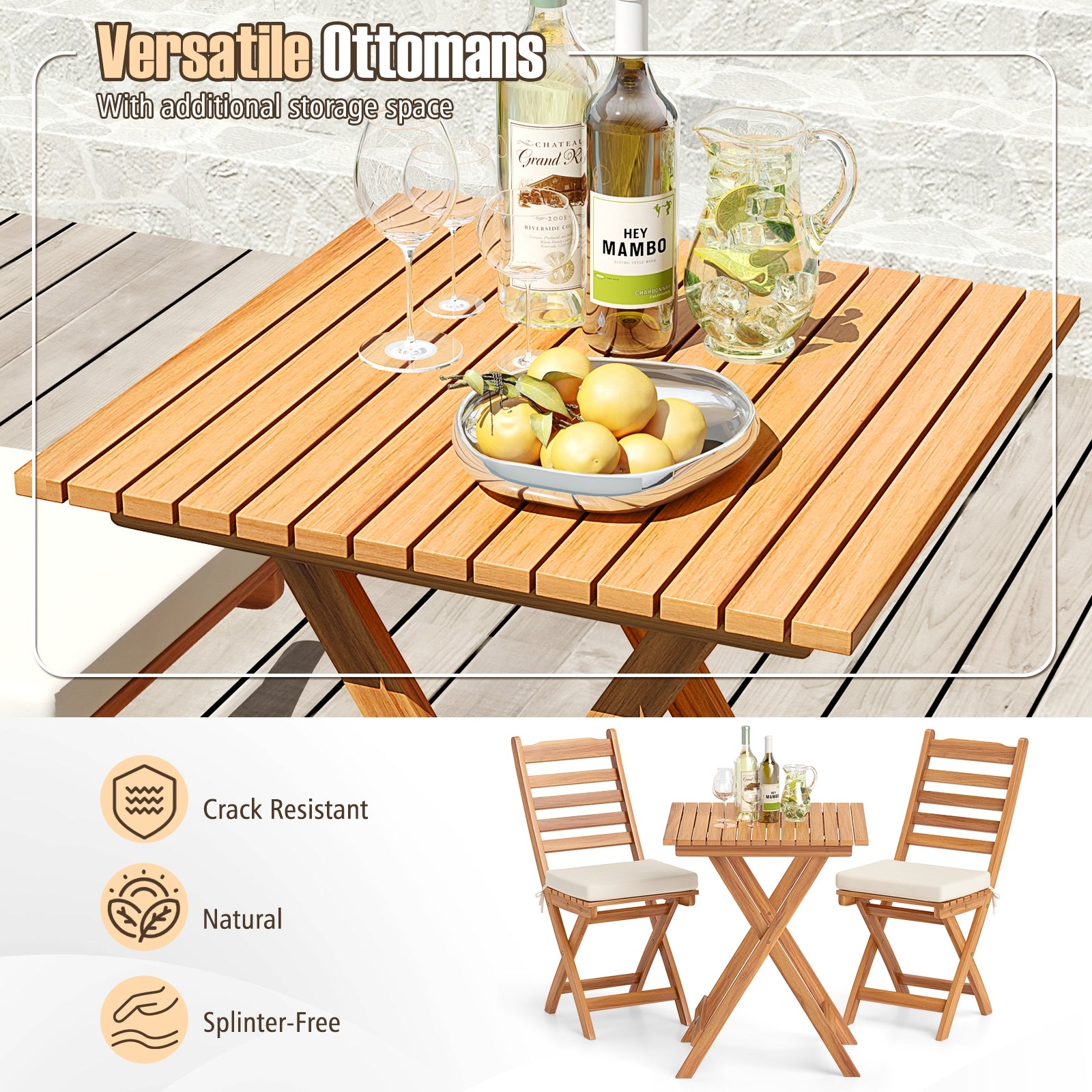 Folding Chair Table Set, Soft Seat Cushions, White Patio Conversation Sets at Gallery Canada