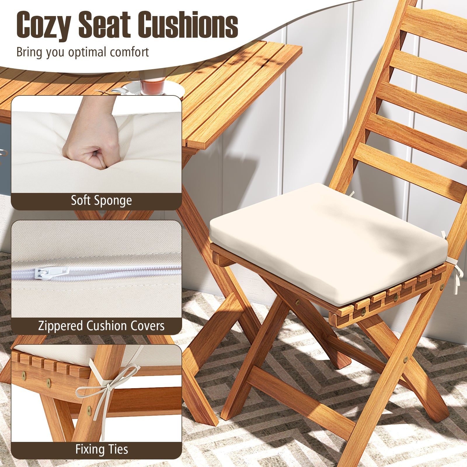 Folding Chair Table Set, Soft Seat Cushions, White Patio Conversation Sets at Gallery Canada