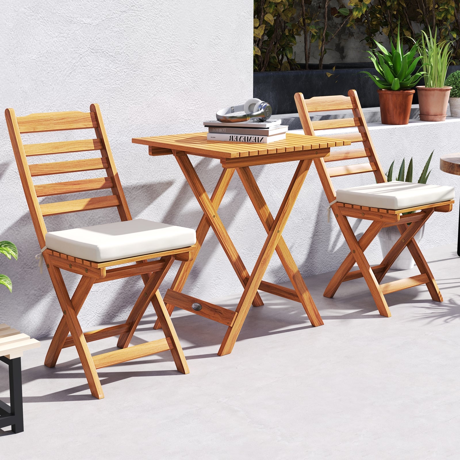 Folding Chair Table Set, Soft Seat Cushions, White Patio Conversation Sets at Gallery Canada
