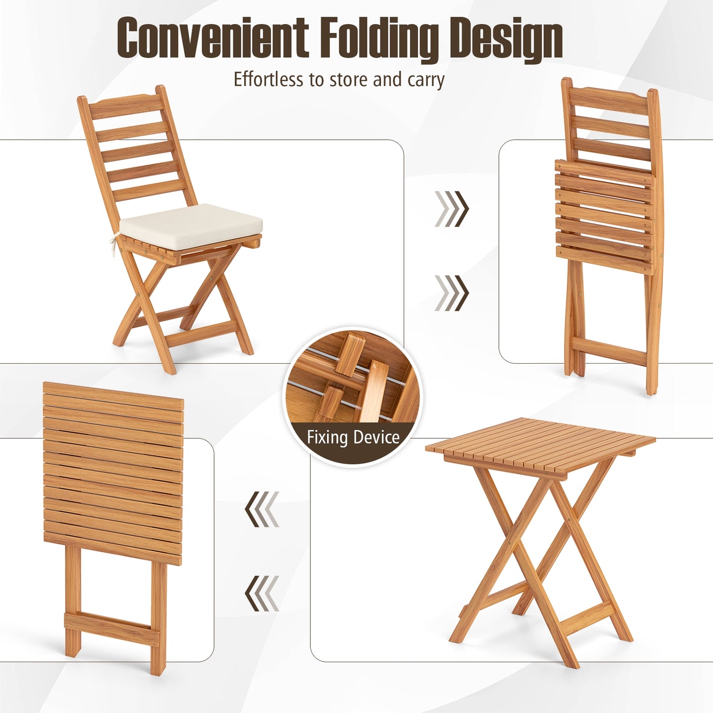 Folding Chair Table Set, Soft Seat Cushions, White Patio Conversation Sets at Gallery Canada
