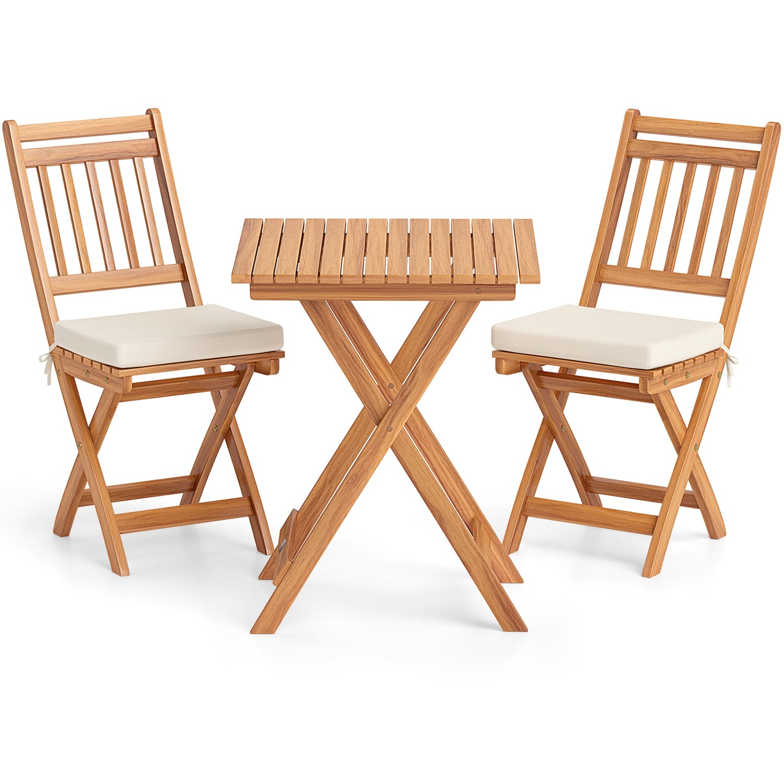 Outdoor Wood Bistro Set with Soft Seat Cushions and Table, White Patio Conversation Sets at Gallery Canada