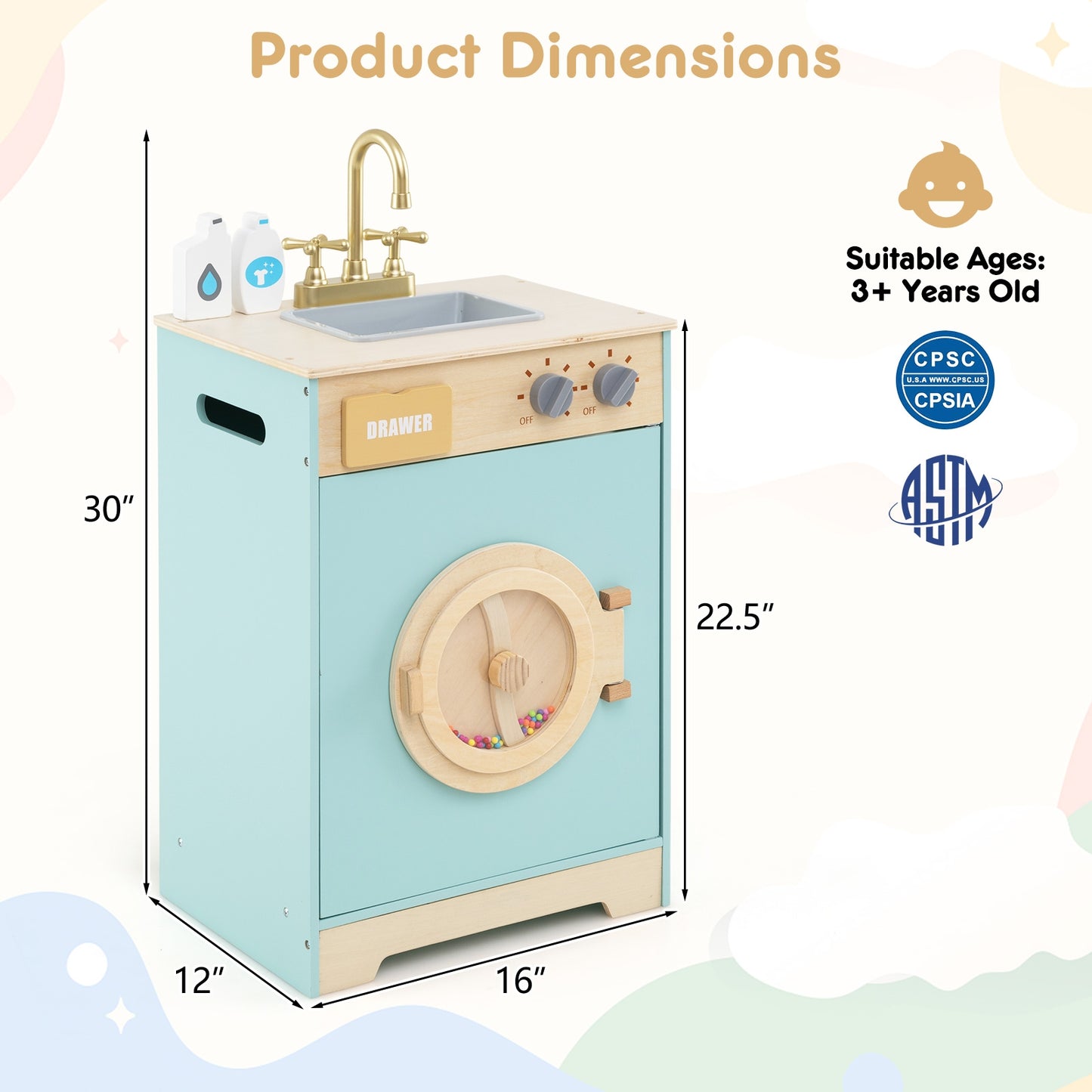 Kids Washer Playset Toy Washing Machine with Laundry Detergent, Blue Pretend Toys at Gallery Canada