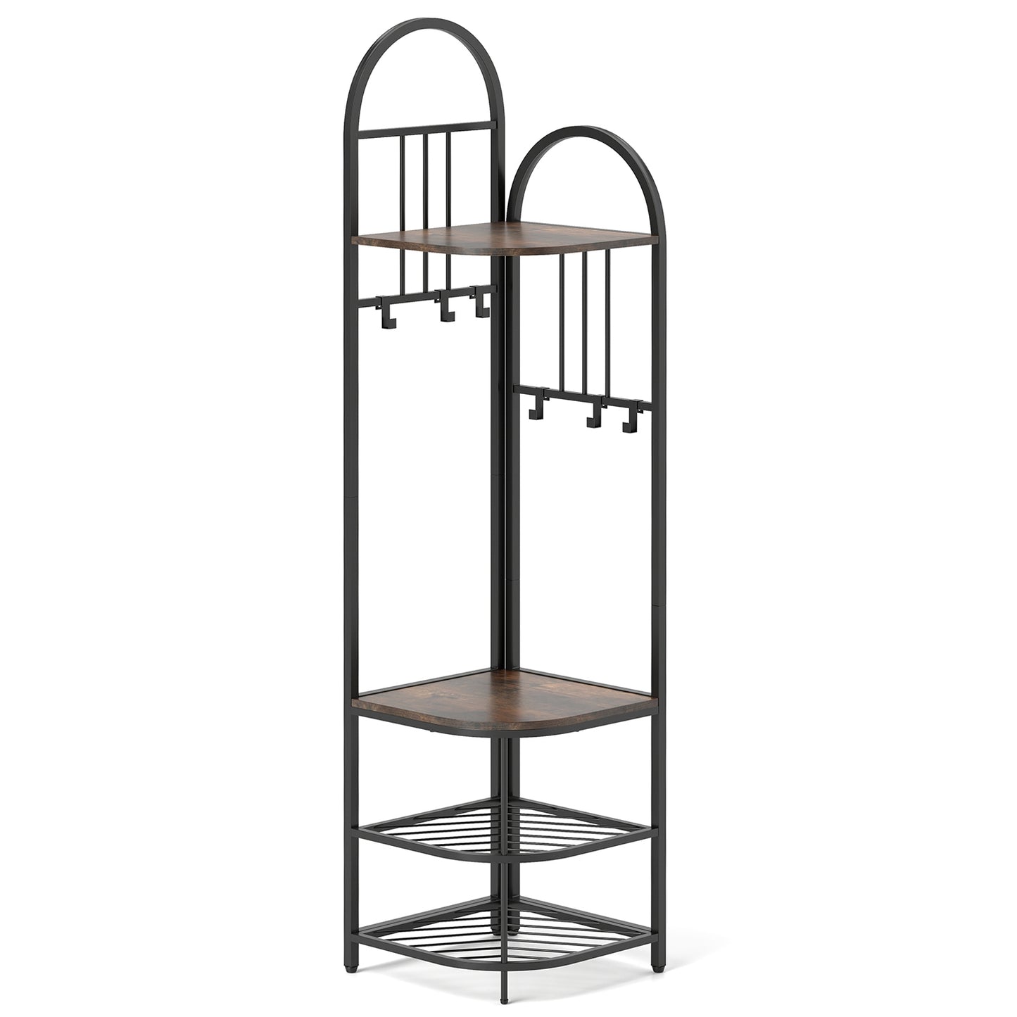 4-Tier Coat Rack Corner Hall Tree with Shoe Storage Bench, Rustic Brown Shoe Racks & Storage Benches at Gallery Canada