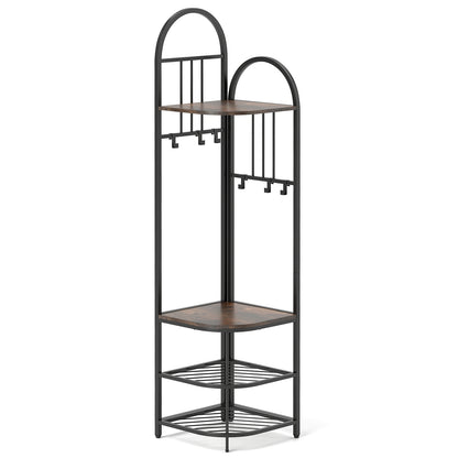 4-Tier Coat Rack Corner Hall Tree with Shoe Storage Bench, Rustic Brown Shoe Racks & Storage Benches at Gallery Canada