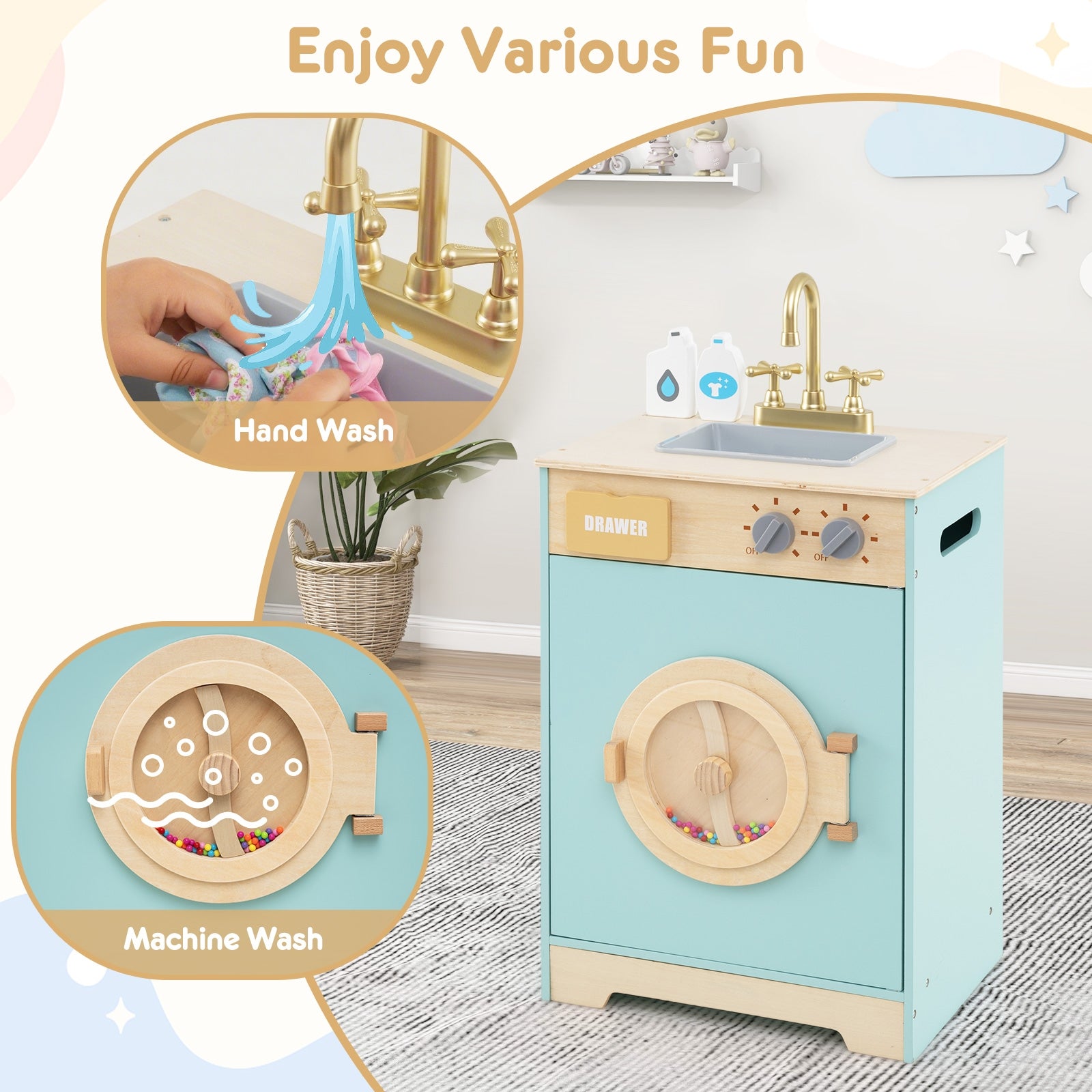 Kids Washer Playset Toy Washing Machine with Laundry Detergent, Blue Pretend Toys at Gallery Canada