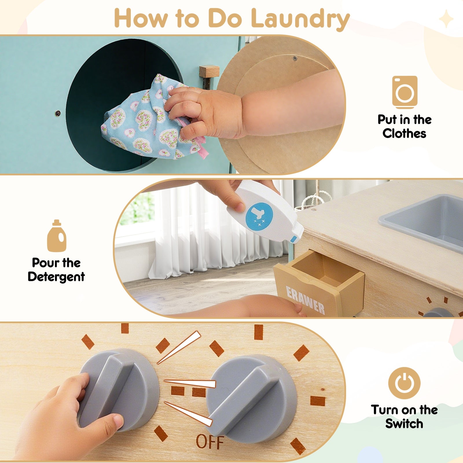 Kids Washer Playset Toy Washing Machine with Laundry Detergent, Blue Pretend Toys at Gallery Canada