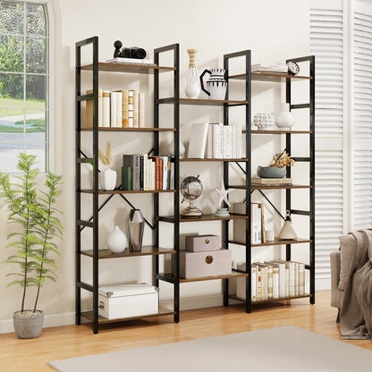 5-tier Triple Wide Heavy-duty Metal Frame Industrial Bookshelf, Rustic Brown Bookcases at Gallery Canada