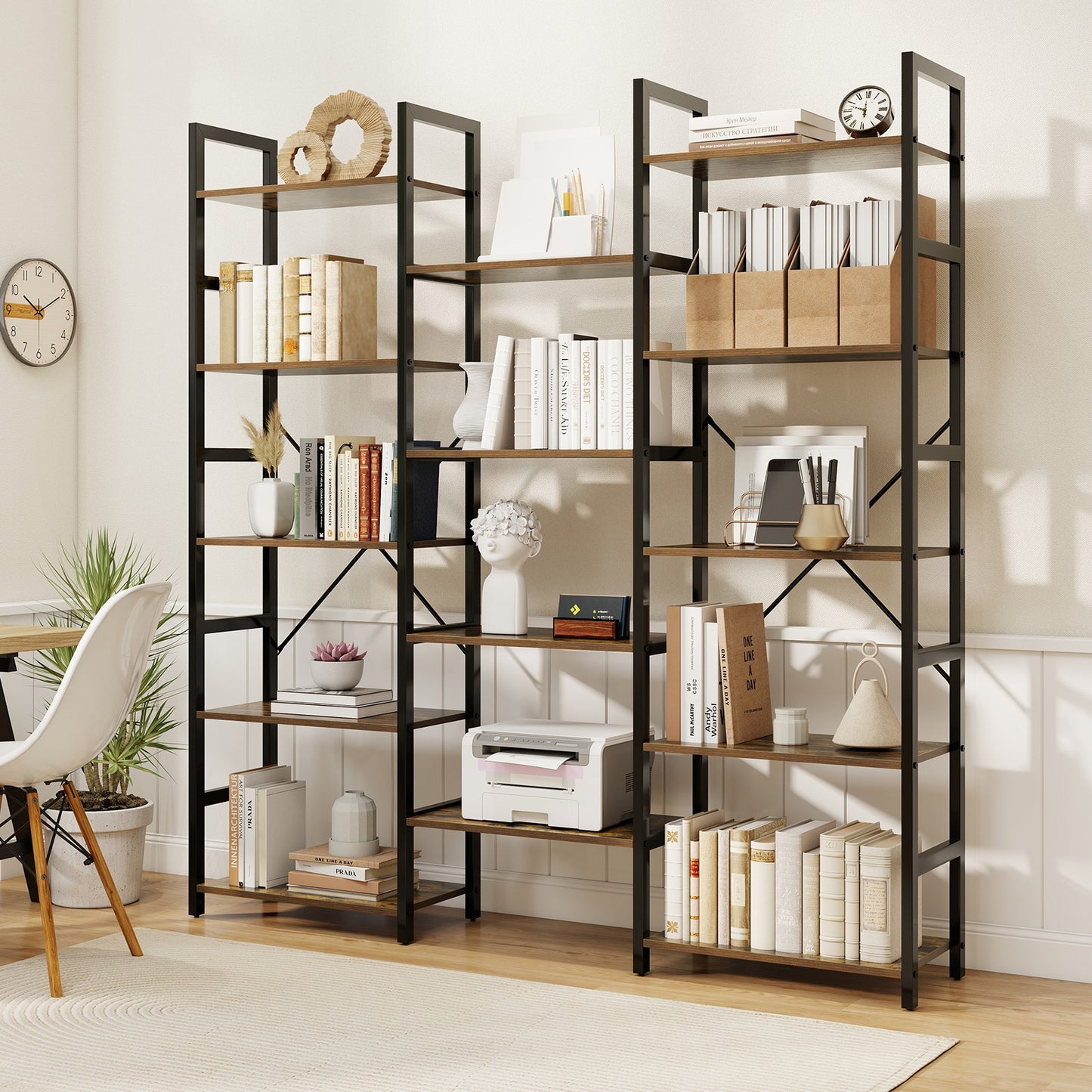 5-tier Triple Wide Heavy-duty Metal Frame Industrial Bookshelf, Rustic Brown Bookcases at Gallery Canada
