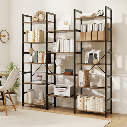 5-tier Triple Wide Heavy-duty Metal Frame Industrial Bookshelf, Rustic Brown Bookcases at Gallery Canada