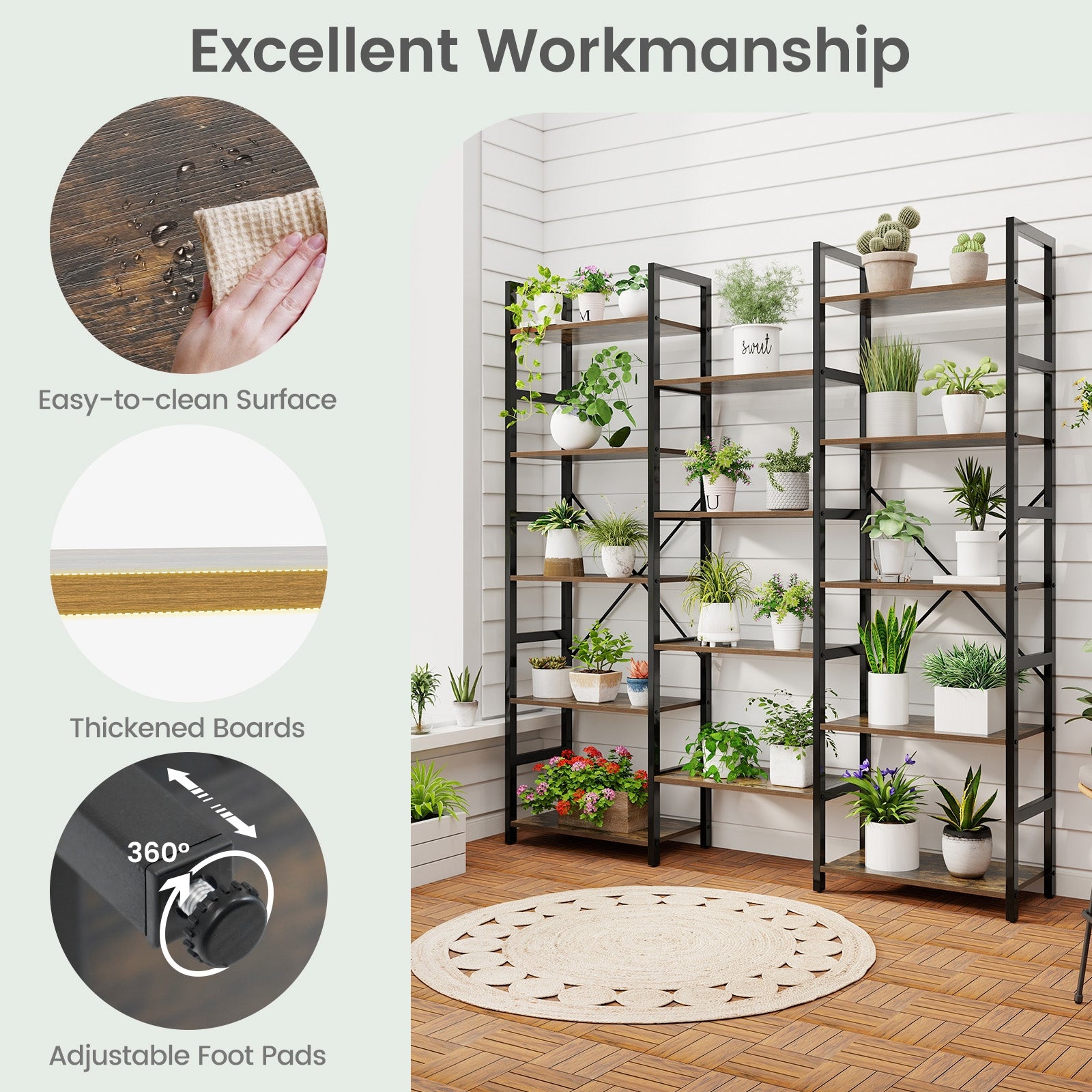 5-tier Triple Wide Heavy-duty Metal Frame Industrial Bookshelf, Rustic Brown Bookcases at Gallery Canada