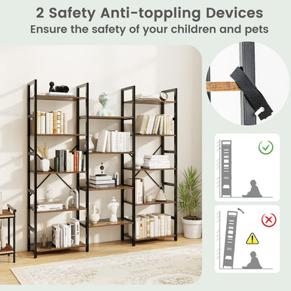 5-tier Triple Wide Heavy-duty Metal Frame Industrial Bookshelf, Rustic Brown Bookcases at Gallery Canada