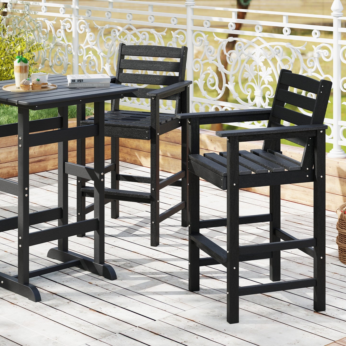 Patio HDPE Adirondack Bar Chairs Set of 2 with Wide Armrests, Black Adirondack Chairs at Gallery Canada