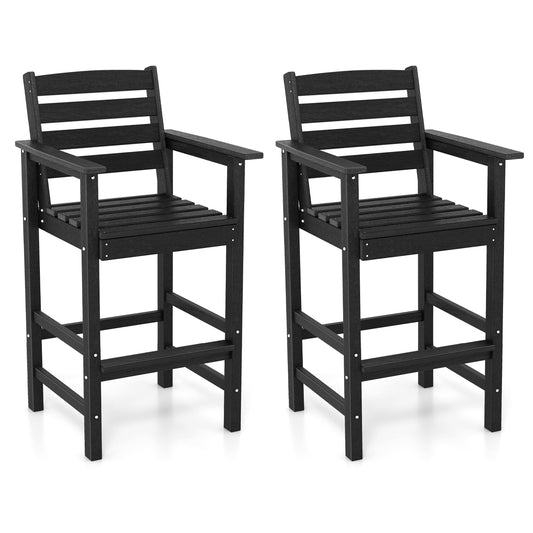 Patio HDPE Adirondack Bar Chairs, Set of 2, Wide Armrests, Black